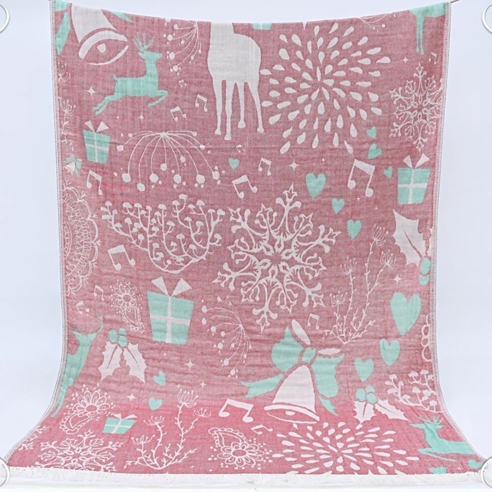 Christmas Bells Music + Woodland Reversible 2 Sides Organic Cotton Weave Throw - Picture 16 of 16
